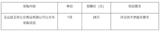 28萬元，玉山縣公交車采購項目(圖1)